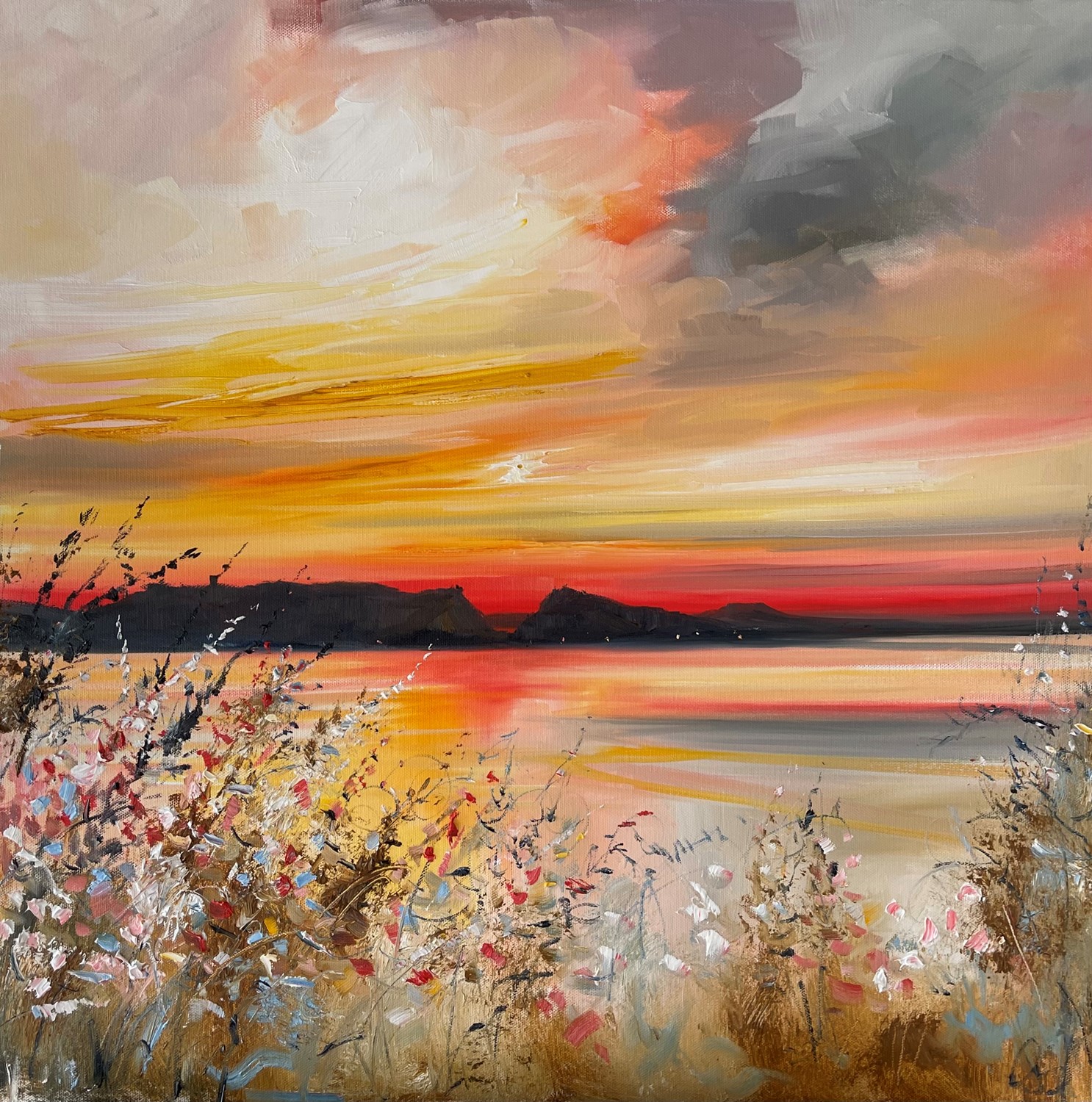 'Sunset flanked by wildflowers' by artist Rosanne Barr